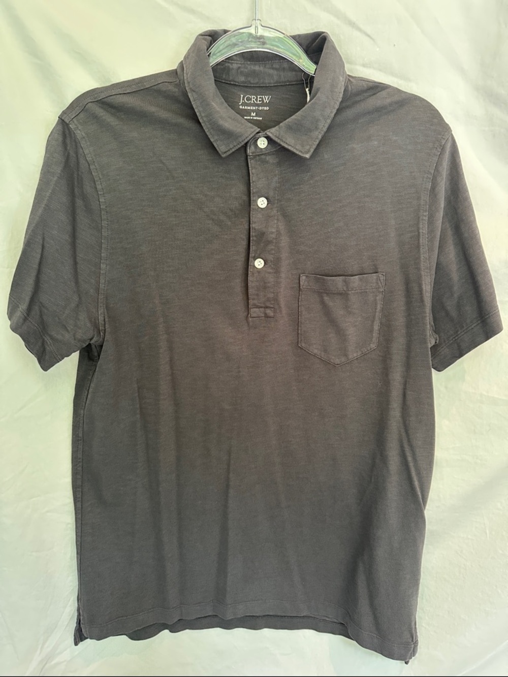 J Crew Garment Dyed Slub Knit Cotton Pocket Polo Shirt Grey Mens Medium S/S